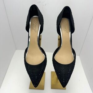 Jewel Badgley Mischka Black Rhinestone d'Orsay Pointed Toe Stiletto Pumps Size 8